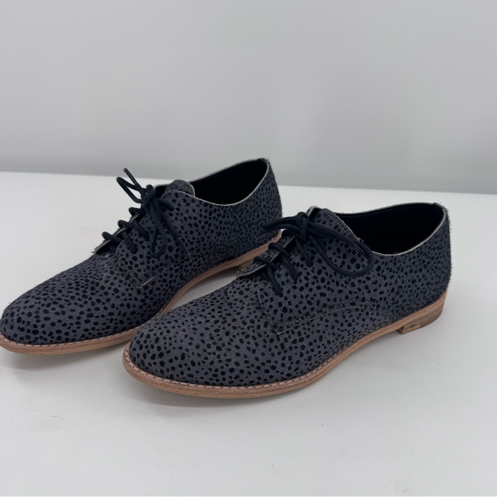 All Black‎ Oxford Shoes Gray Black Fur Ox Dotted Print Lace Up Size 37.5 Size 7